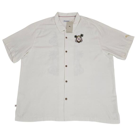 NWT Tampa Bay Rays Tommy Bahama Shirt Mens XXXL Off White Embroidered Silk Camp - Picture 2 of 15